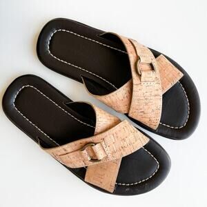 Donald Pliner Mens Dolton Cork Crossed Strap Slip On Open Toe Sandal 8